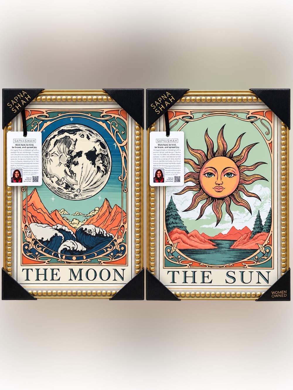 The Sun & The Moon Art Print Set - Green, Orange, Blue